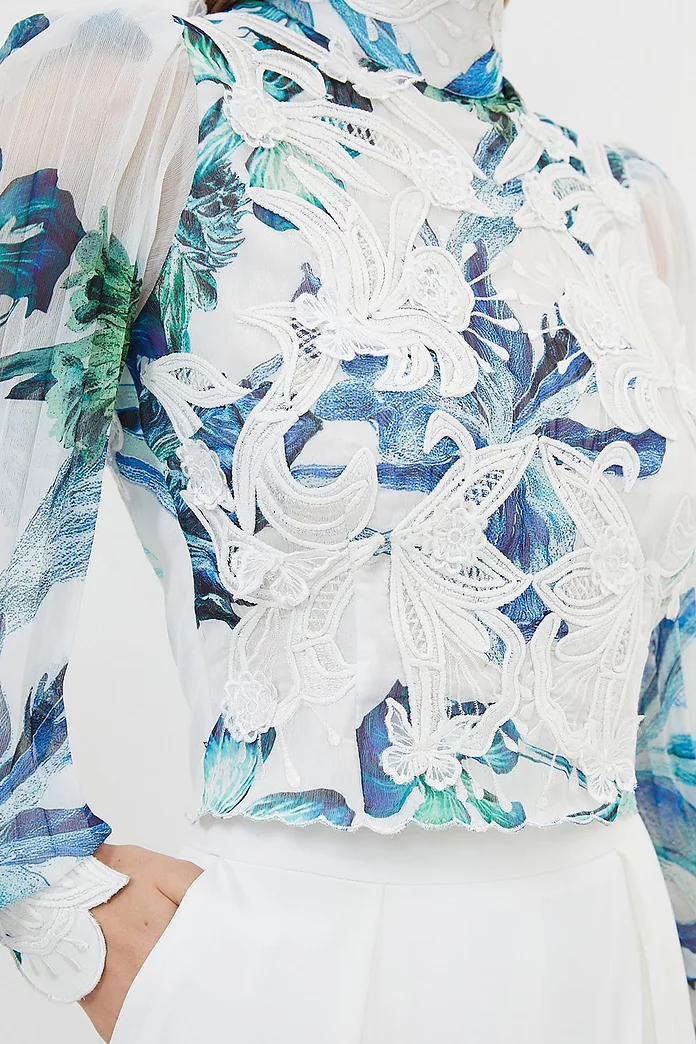 Floral Applique Woven Lace Blouse | Karen Millen Floral Applique Woven Lace Blouse | Karen Millen