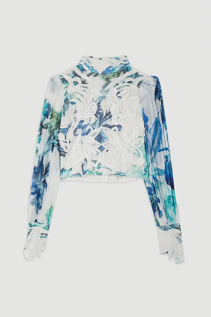 Floral Applique Woven Lace Blouse | Karen Millen Floral Applique Woven Lace Blouse | Karen Millen