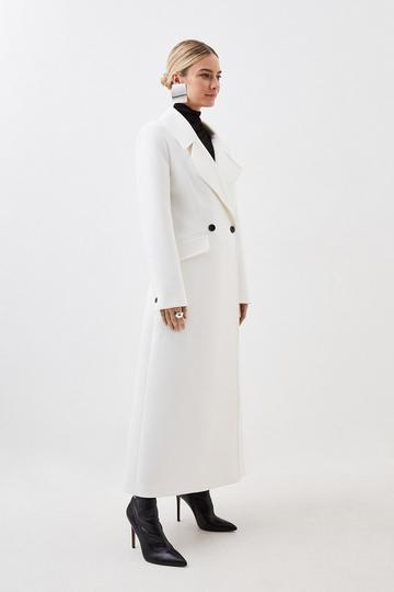 Petite Compact Stretch Double Breasted Full Skirt Midi Coat ivory