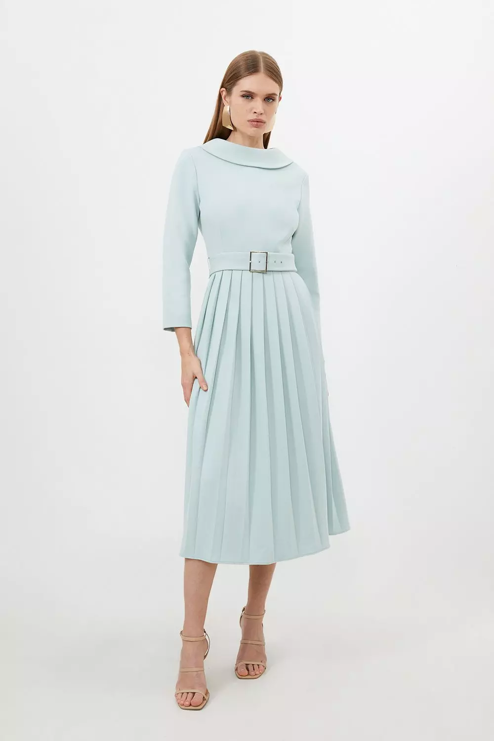 送料無料◆2024新品  Petite Tailored Structured Crepe Pleated Midi Dress | Karen ワンピース