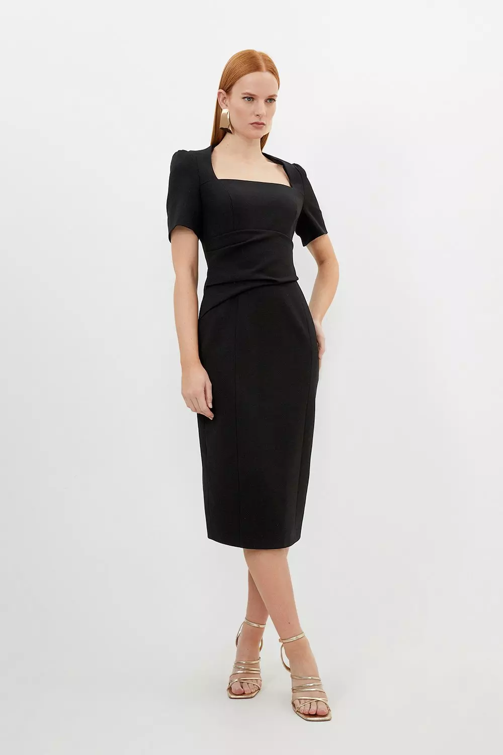 Petite Tailored Structured Crepe Square Neck Midi Dress Karen Millen