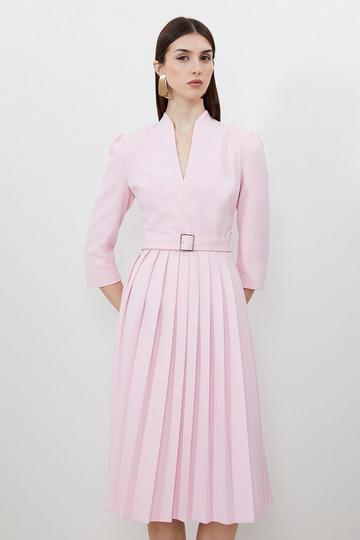 Petite Tailored Structured Crepe Pleated Midi Dress pink