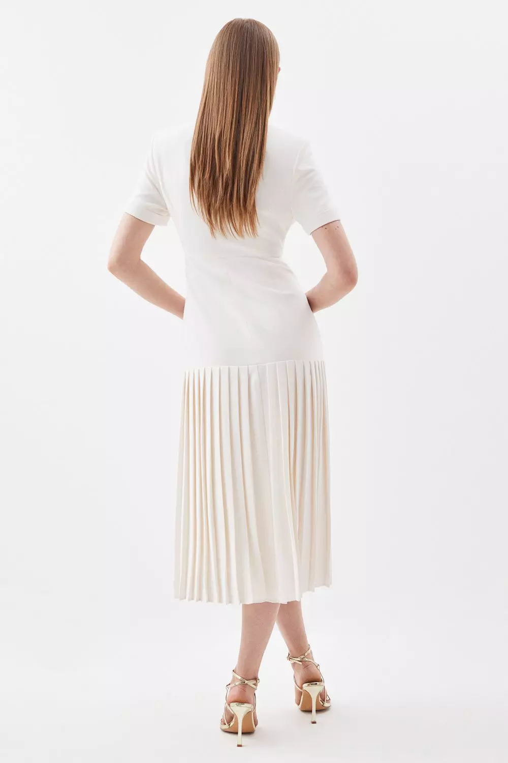 Ivory Pleated Woven Midi Blazer Dress alternative image