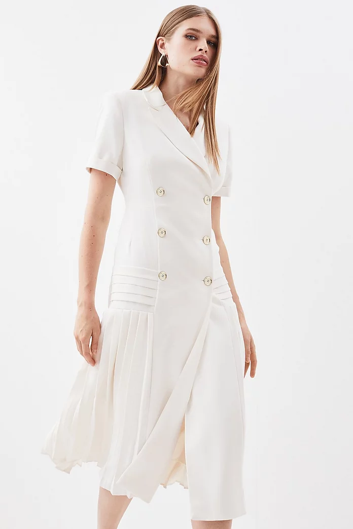 Pleated Woven Midi Blazer Dress | Karen Millen Pleated Woven Midi Blazer Dress | Karen Millen