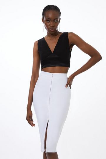 White Bandage Figure Form Zip Detail Knit Pencil Skirt