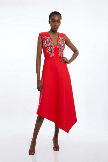 Red Embellished Bandage Figure Form Knit Sleeveless Midaxi Dress