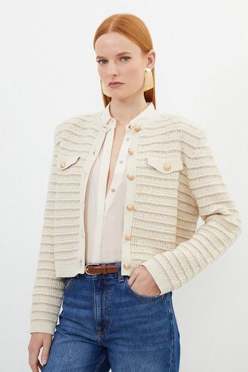 Textured Military Trim Knit Jacket natural