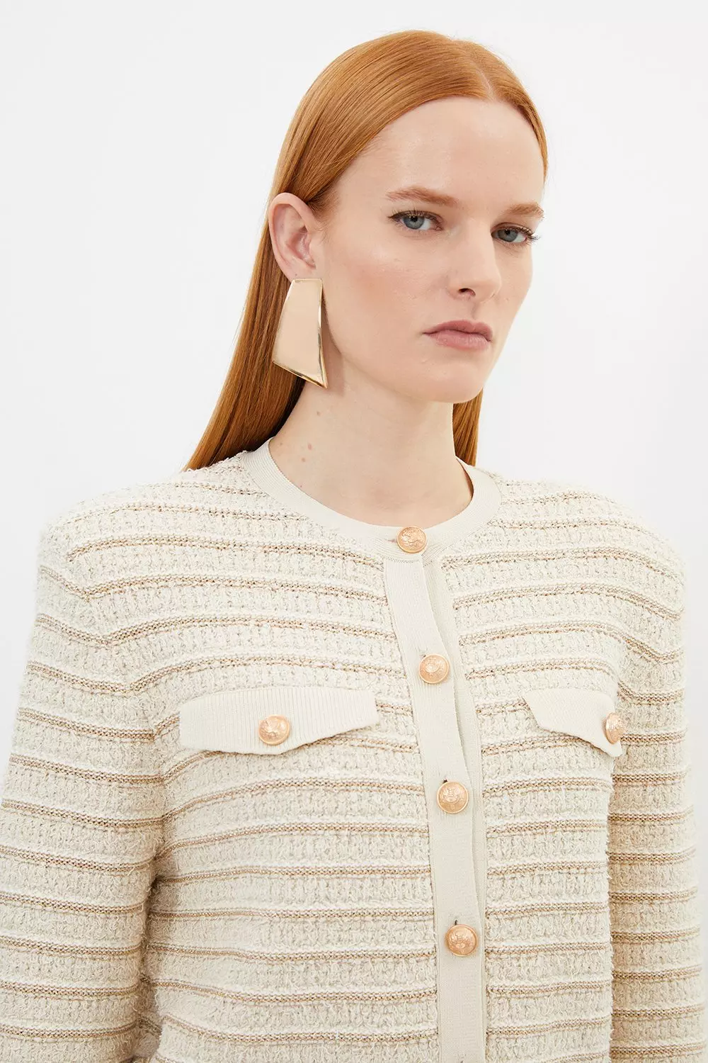 日本未入荷★Karen Millen ビーズウールテーラードジャケット Textured Military Trim Knit Jacket | Karen Millen