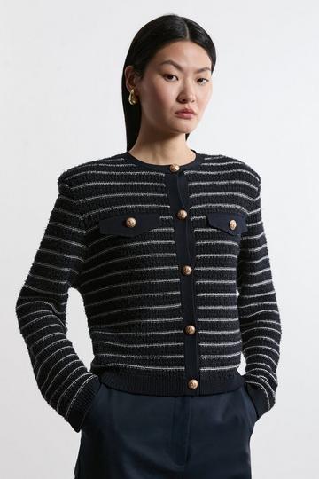 Textured Military Trim Knit Jacket navy