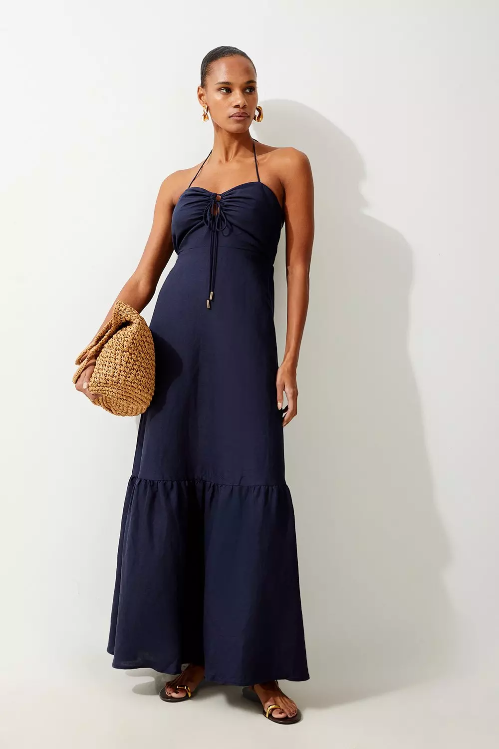 Viscose Linen Woven Maxi Beach Dress Karen Millen