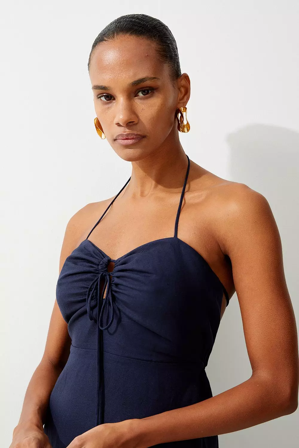 Navy Viscose Linen Woven Maxi Beach Dress  alternative image