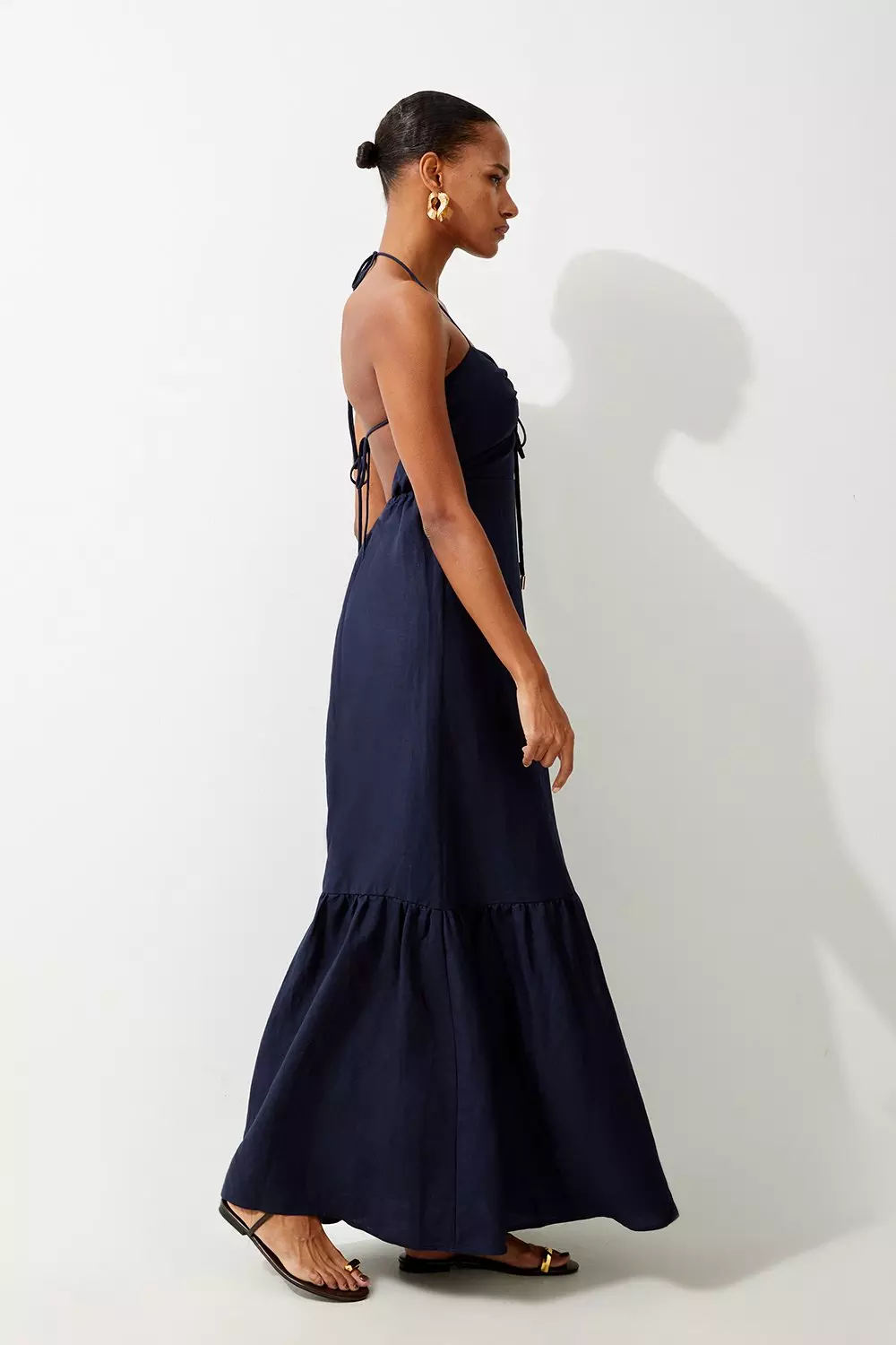 Navy Viscose Linen Woven Maxi Beach Dress  alternative image