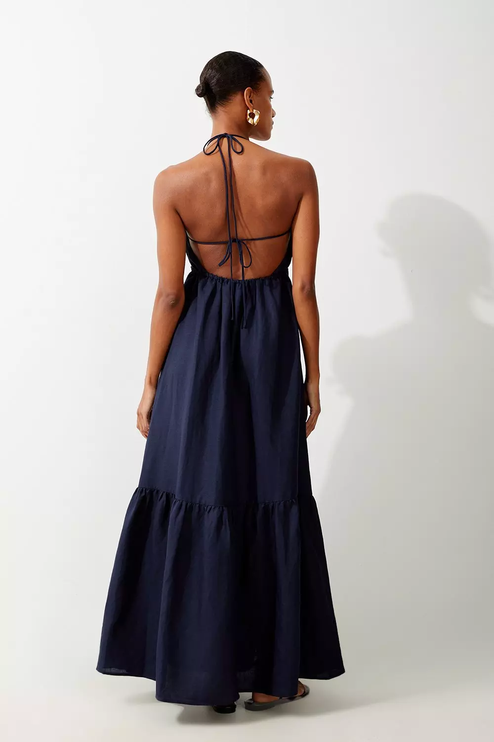 Navy Viscose Linen Woven Maxi Beach Dress  alternative image