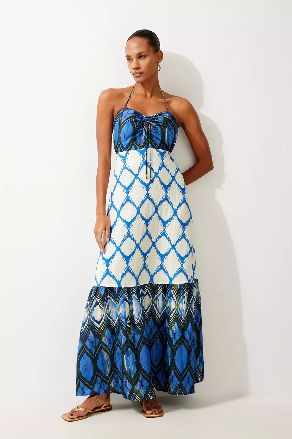 Tile Printed Viscose Linen Woven Maxi Beach Dress Karen Millen