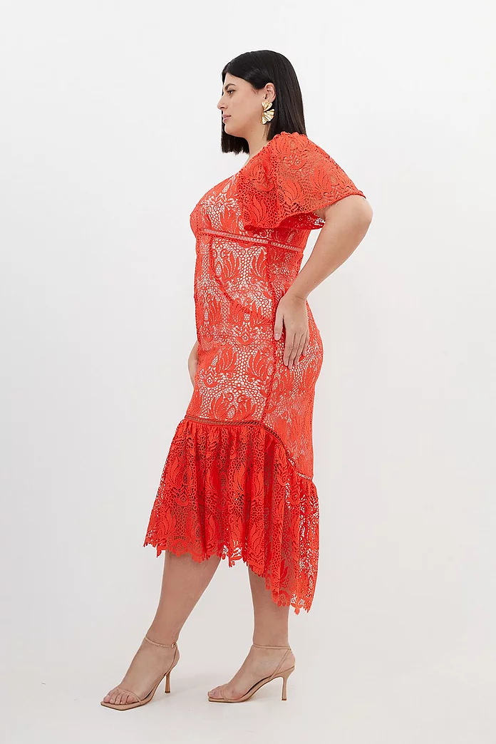 Plus Size Premium Satin Guipure Lace Angel Sleeve Maxi Dress Plus Size Premium Satin Guipure Lace Angel Sleeve Maxi Dress