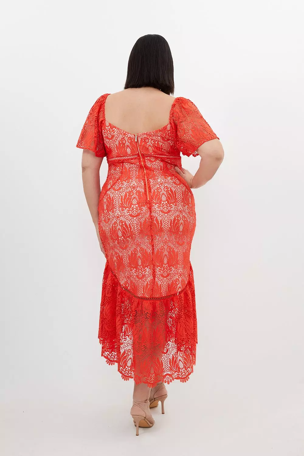 Plus Size Premium Satin Guipure Lace Angel Sleeve Maxi Dress Karen Millen