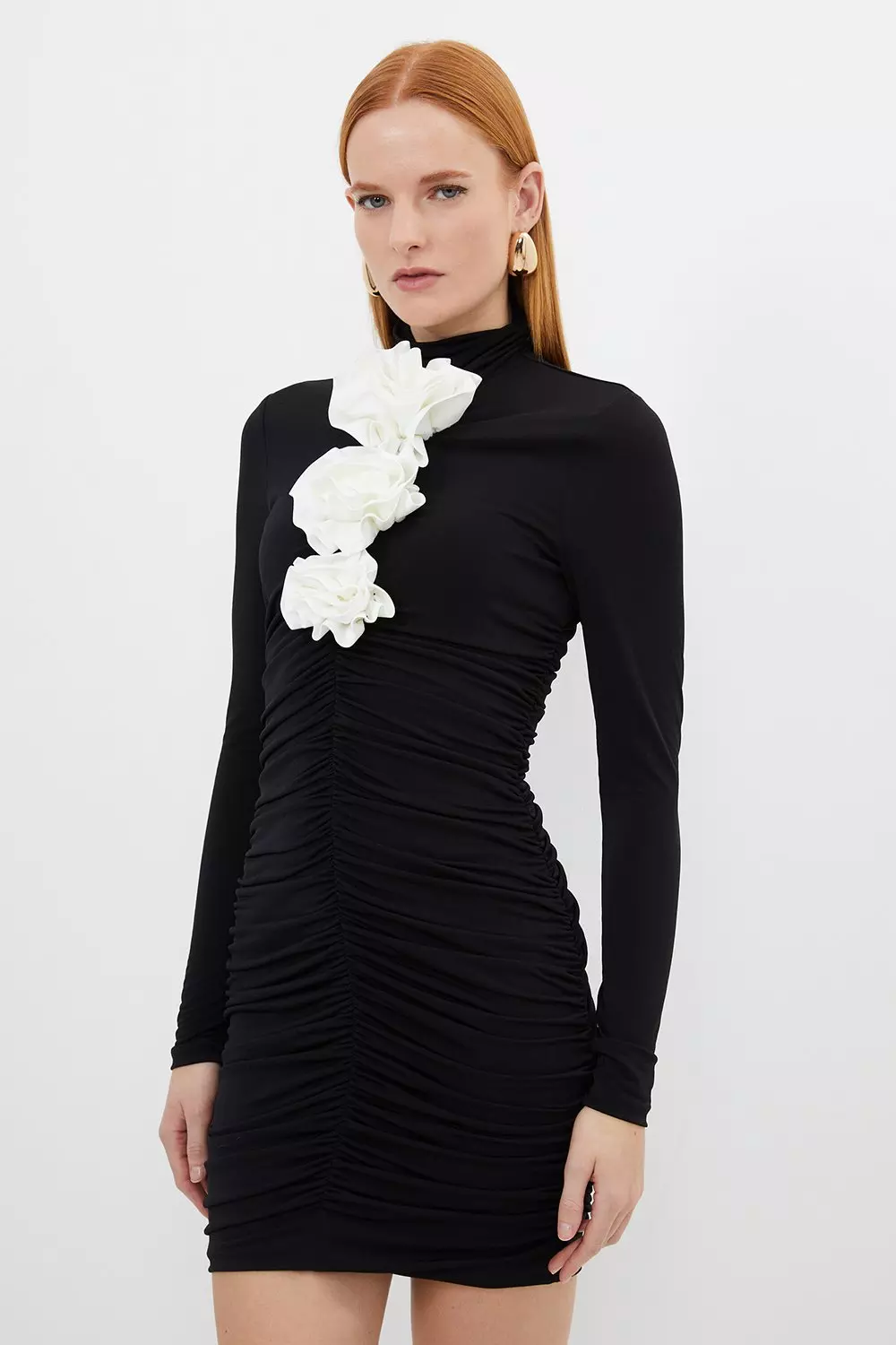 Contrast Jersey Rosette Mini Dress Karen Millen