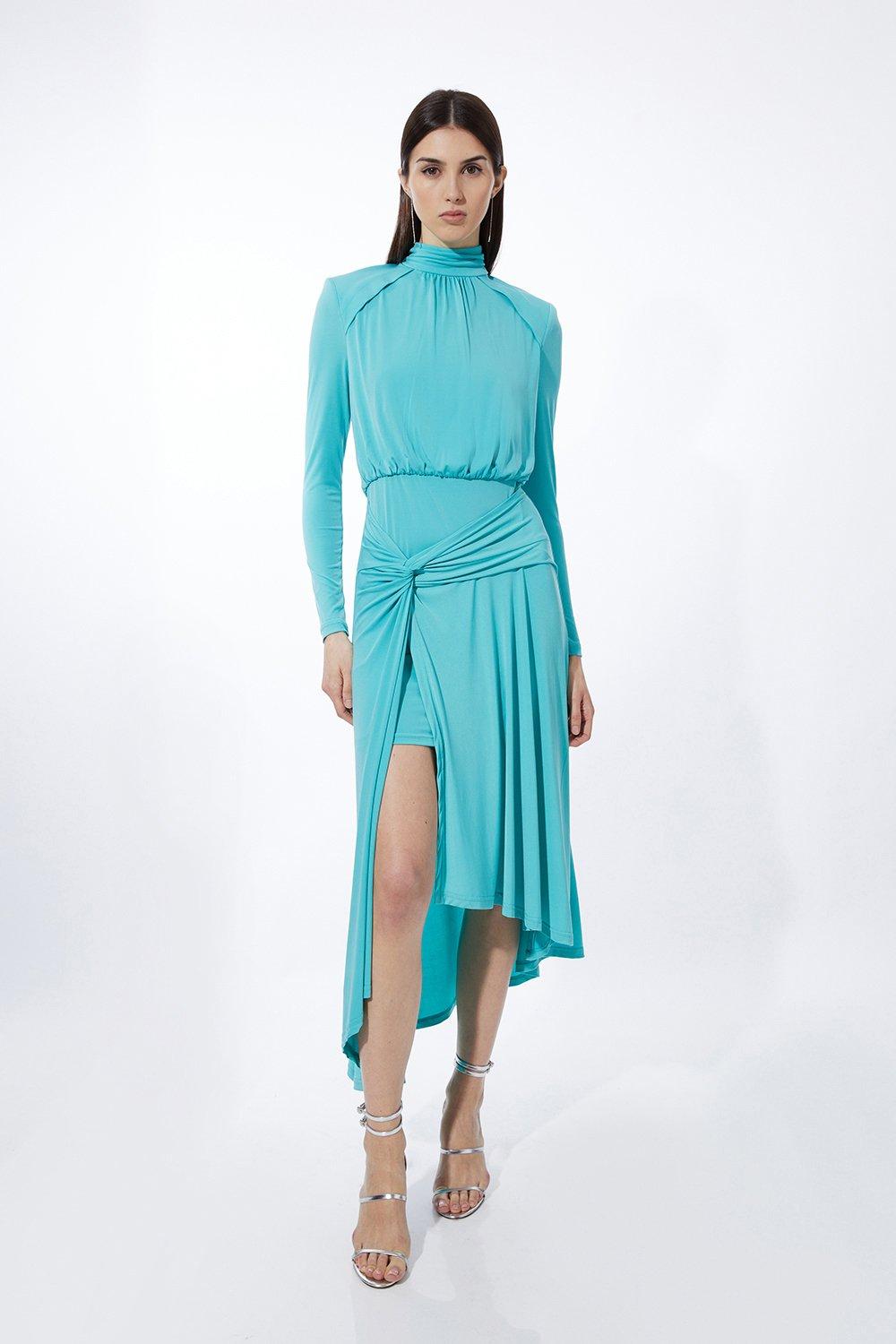 Petite Knot Waist Drapey Jersey Crepe Maxi Dress | Karen Millen