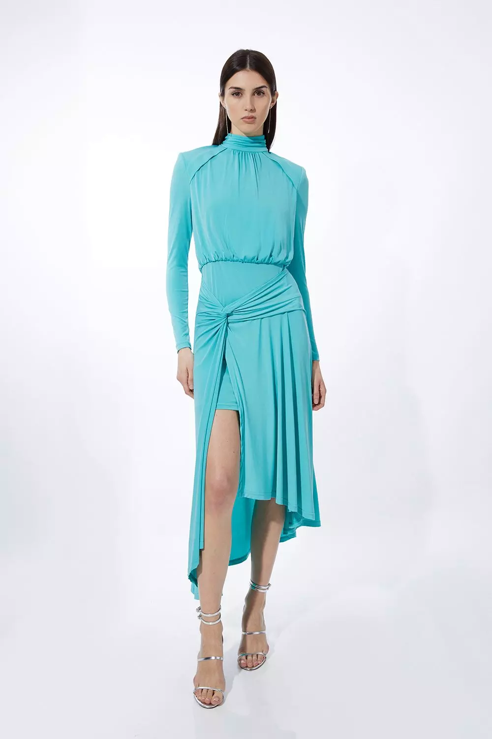Aqua Knot Waist Drapey Jersey Crepe Midi Dress alternative image