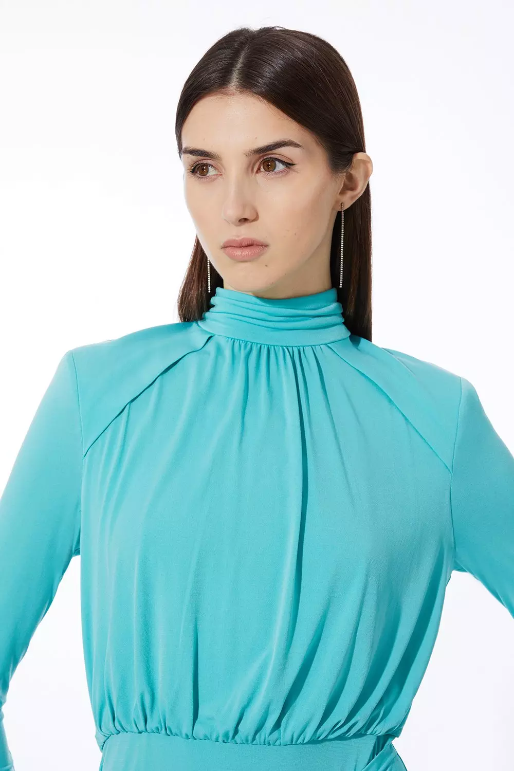 Aqua Knot Waist Drapey Jersey Crepe Midi Dress alternative image