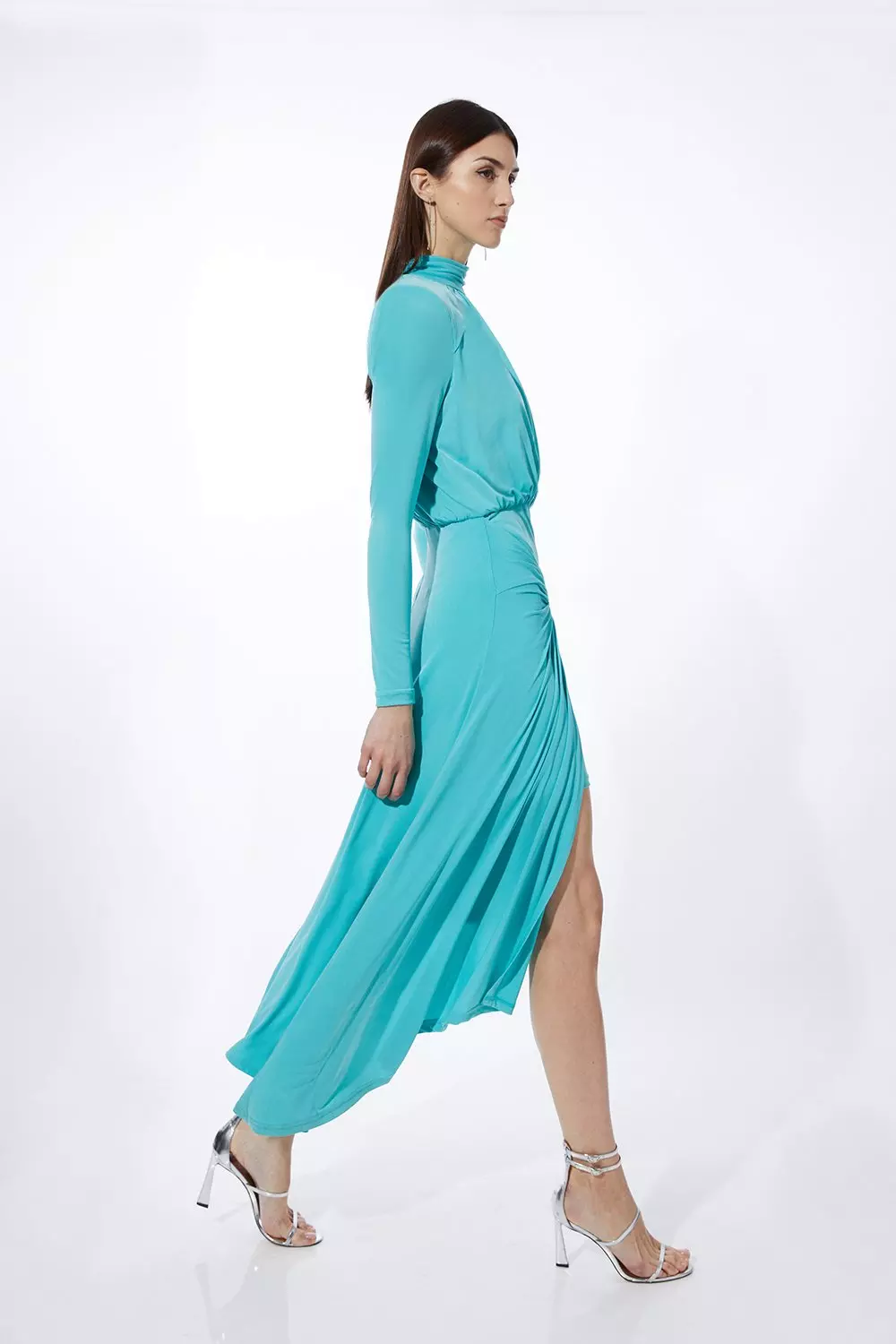 Aqua Knot Waist Drapey Jersey Crepe Midi Dress alternative image