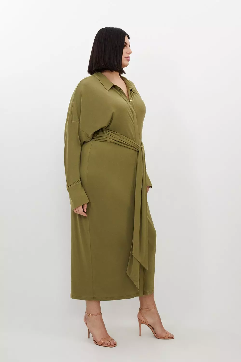 【関税込】PhaseEight ワンピース☆Jen Cotton Tiered Midi Dres Plus Size Ruched Tie Waist Jersey Crepe Shirt Midi Dress