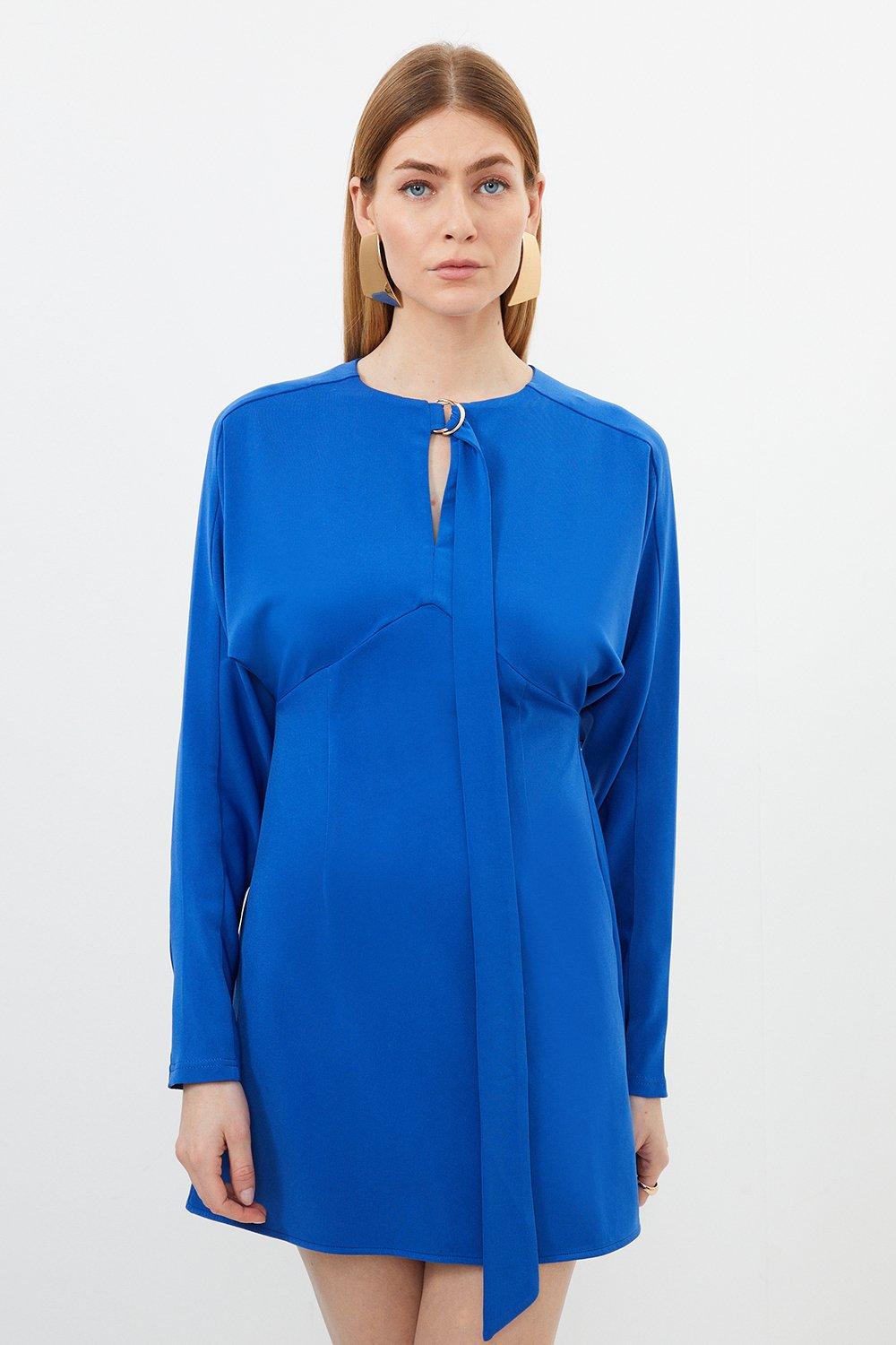 Keyhole Tie Jersey Crepe Mini Dress