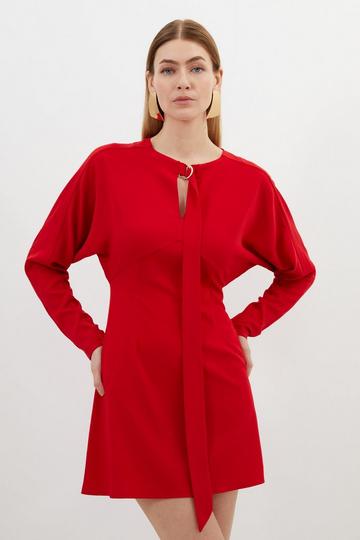 Red Keyhole Tie Jersey Crepe Mini Dress