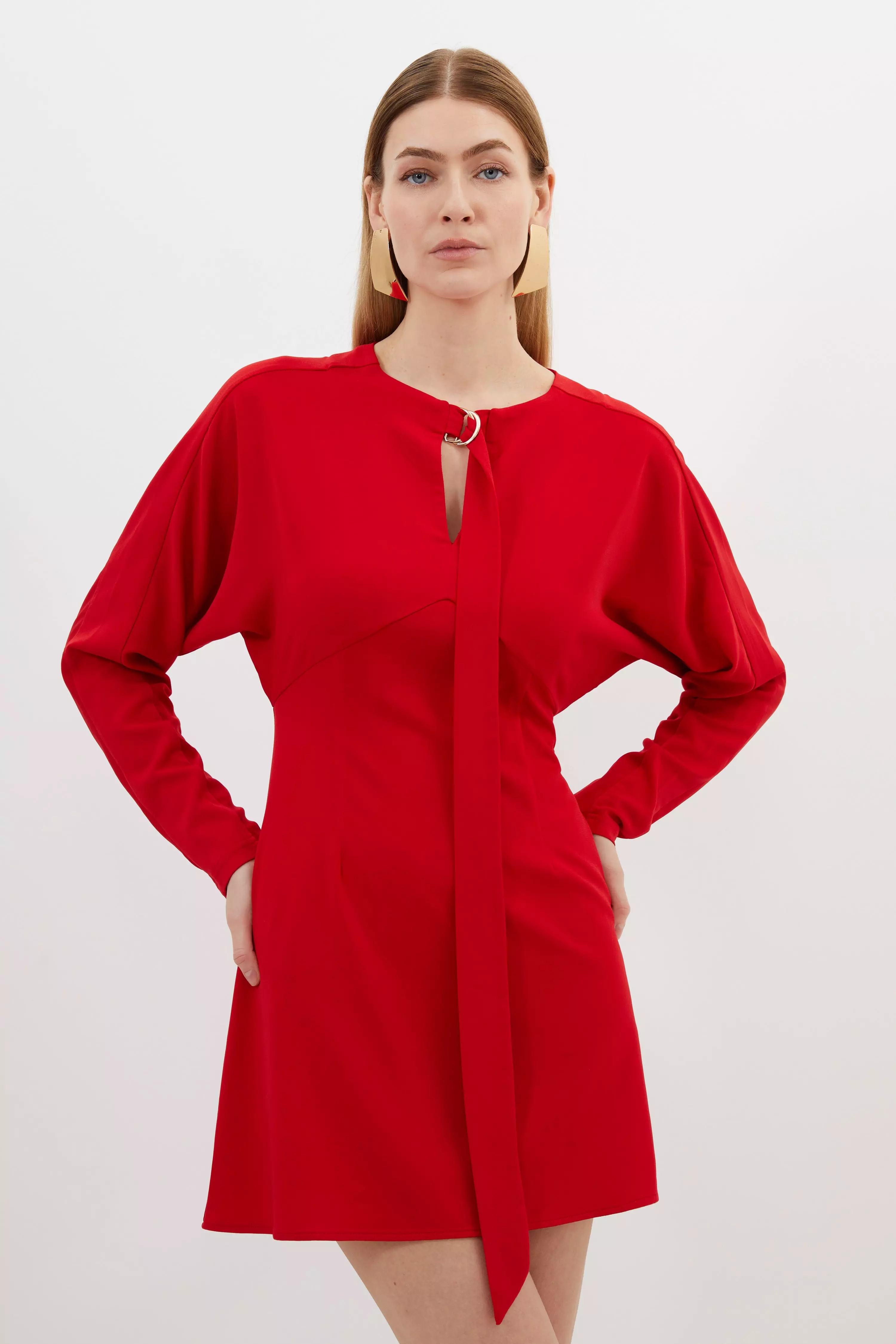 Keyhole Tie Jersey Crepe Mini Dress Karen Millen