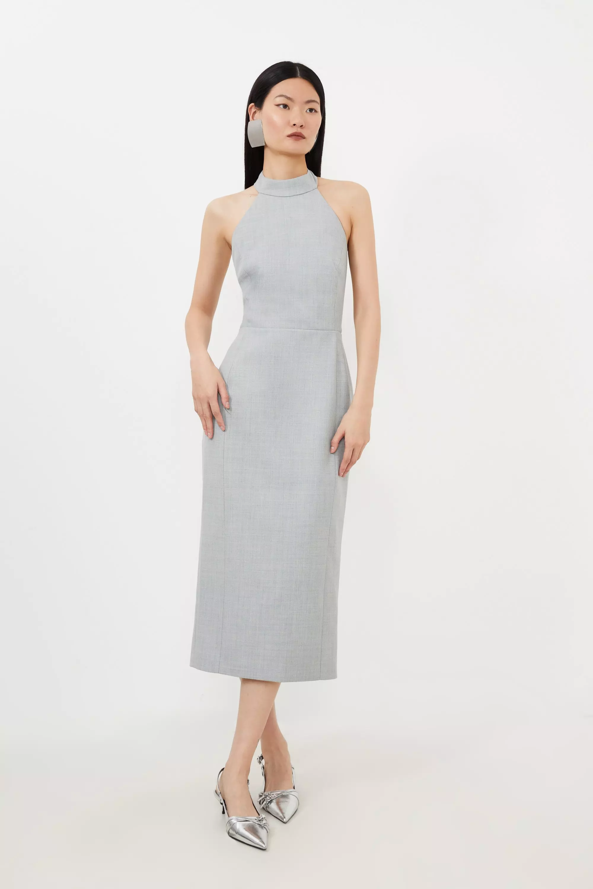 KAREN MILLEN ペンシルドレス タイト 無地 クレープ Ｖネック bkk16512_grey_xl?$