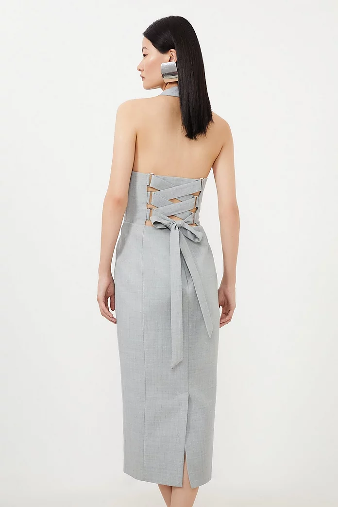 Petite Tailored Wool Blend Halter Neck Pencil Dress | Karen Petite Tailored Wool Blend Halter Neck Pencil Dress | Karen