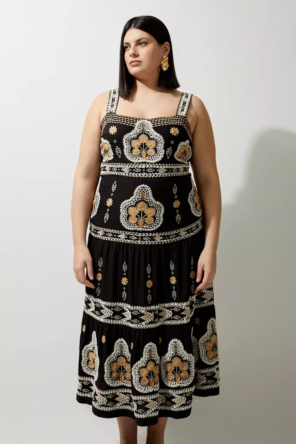 Plus Size Woven Embroidered Strappy Woven Midi Dress Karen Millen