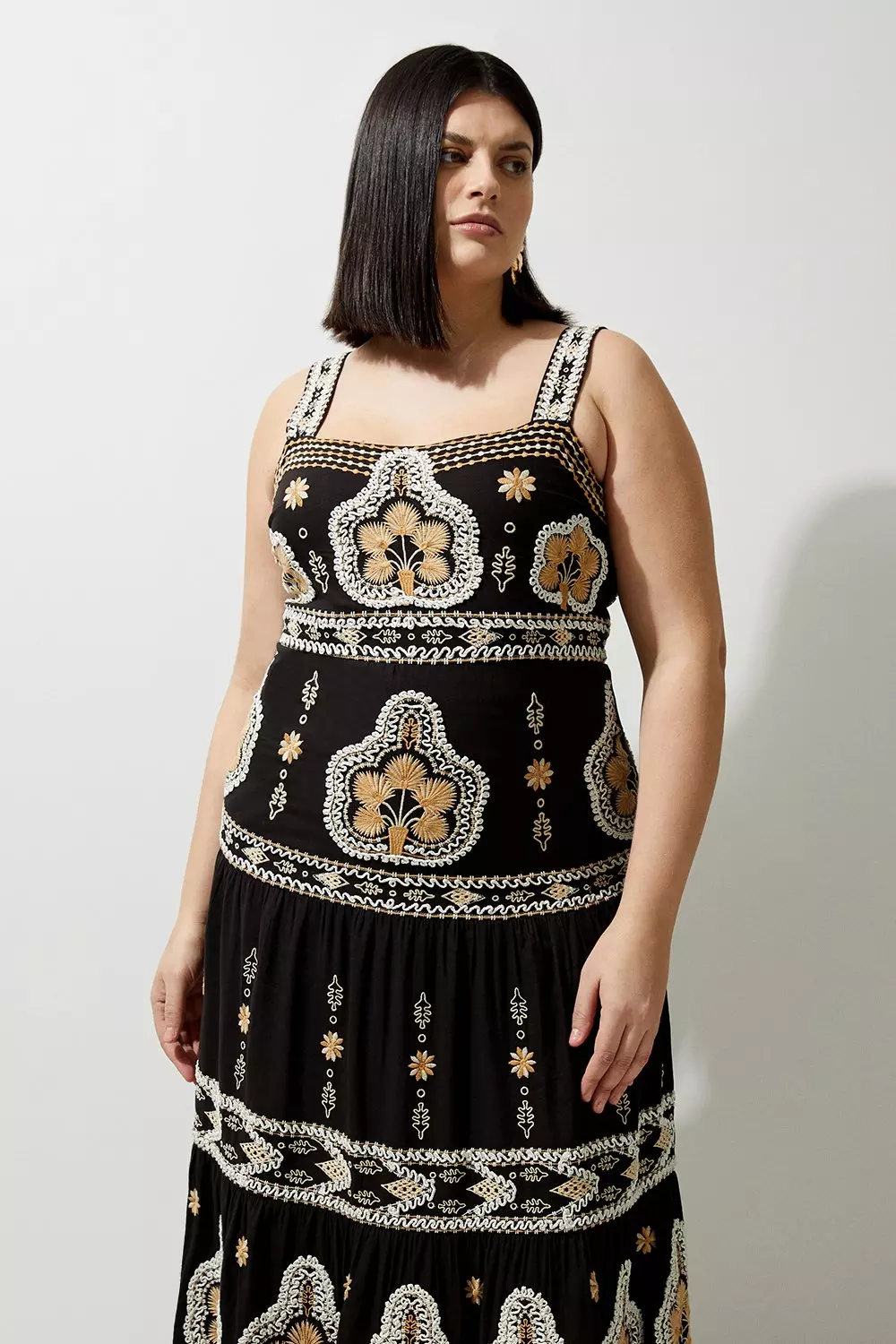 Plus Size Woven Embroidered Strappy Woven Maxi Dress | Karen Millen