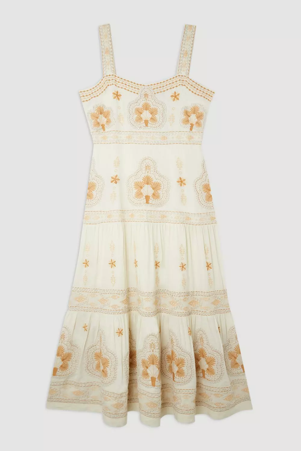 Petite Linen Embroidered Strappy Woven Midi Dress | Karen Millen