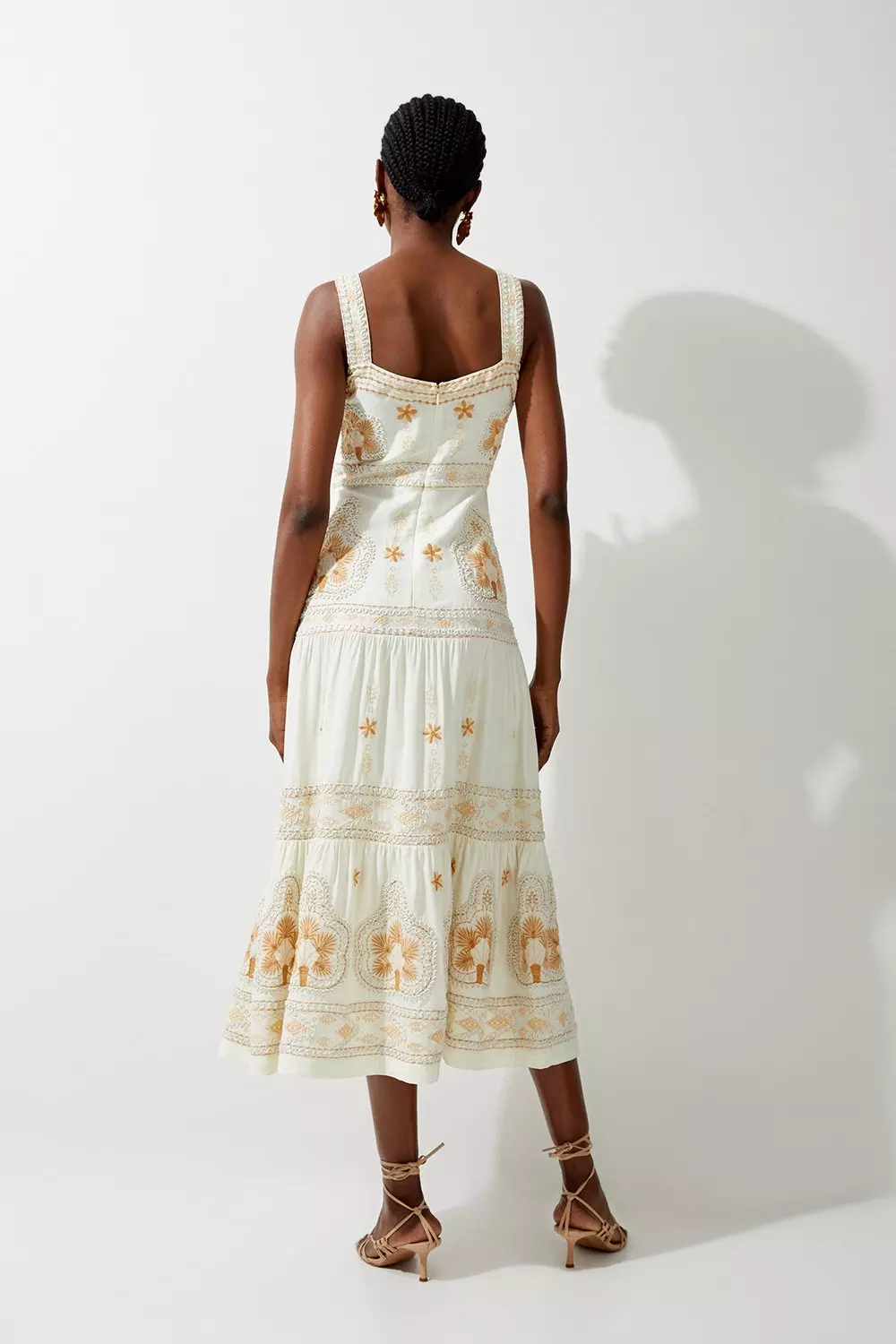 【Karen Millen】コットントップステッチ織りミディシャツドレス Cotton Broderie Belted Shirt Dress | Karen Millen