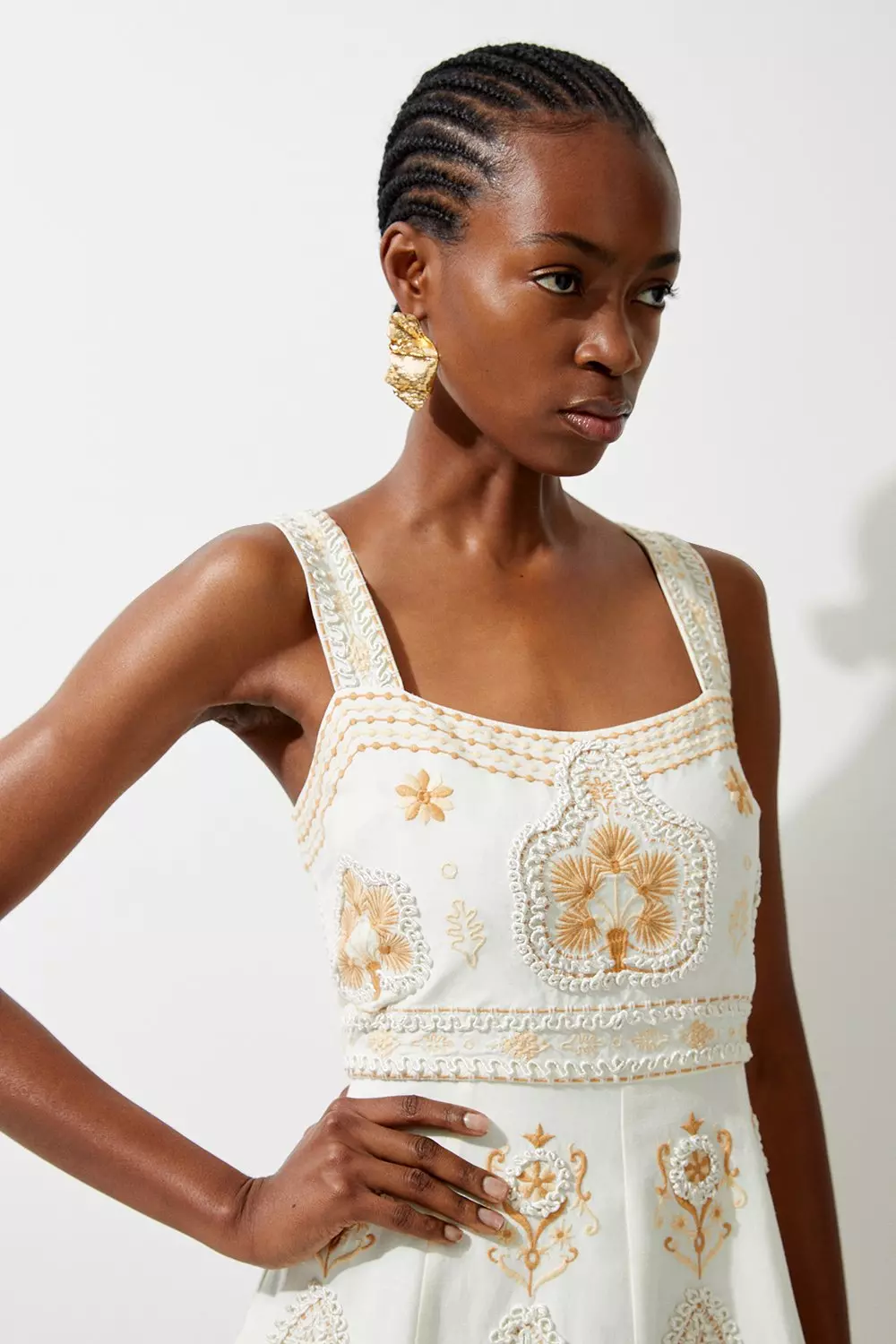 Tall Linen Embroidered Strappy Woven Mini Dress | Karen Millen