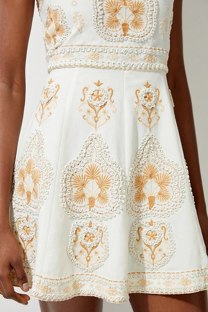 Tall Linen Embroidered Strappy Woven Mini Dress | Karen Millen Tall Linen Embroidered Strappy Woven Mini Dress | Karen Millen