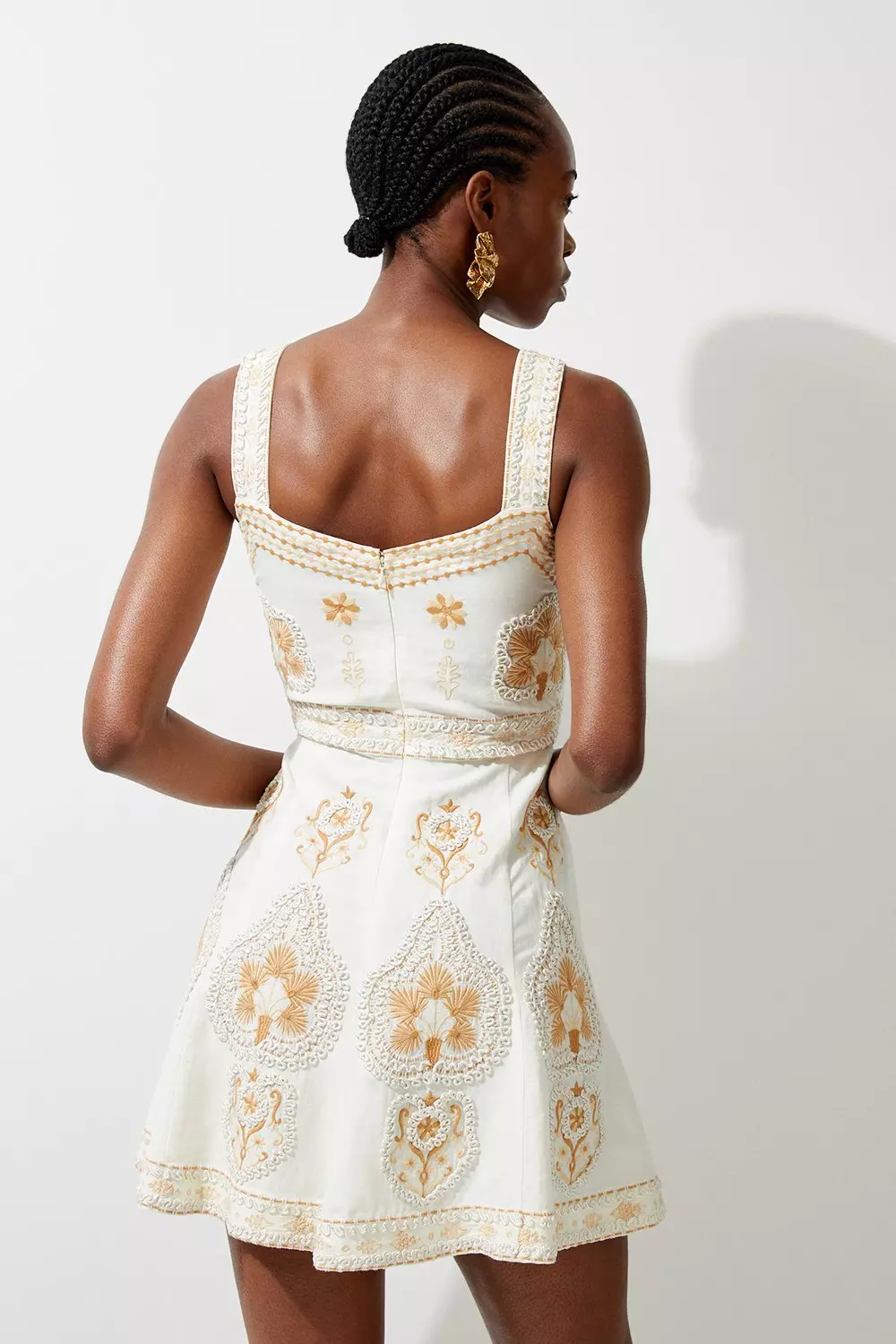 Tall Linen Embroidered Strappy Woven Mini Dress | Karen Millen