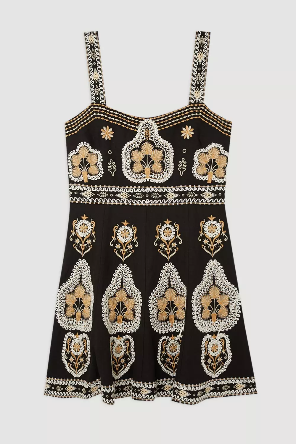Linen Corded Embroidered Strappy Woven Mini Dress Karen Millen