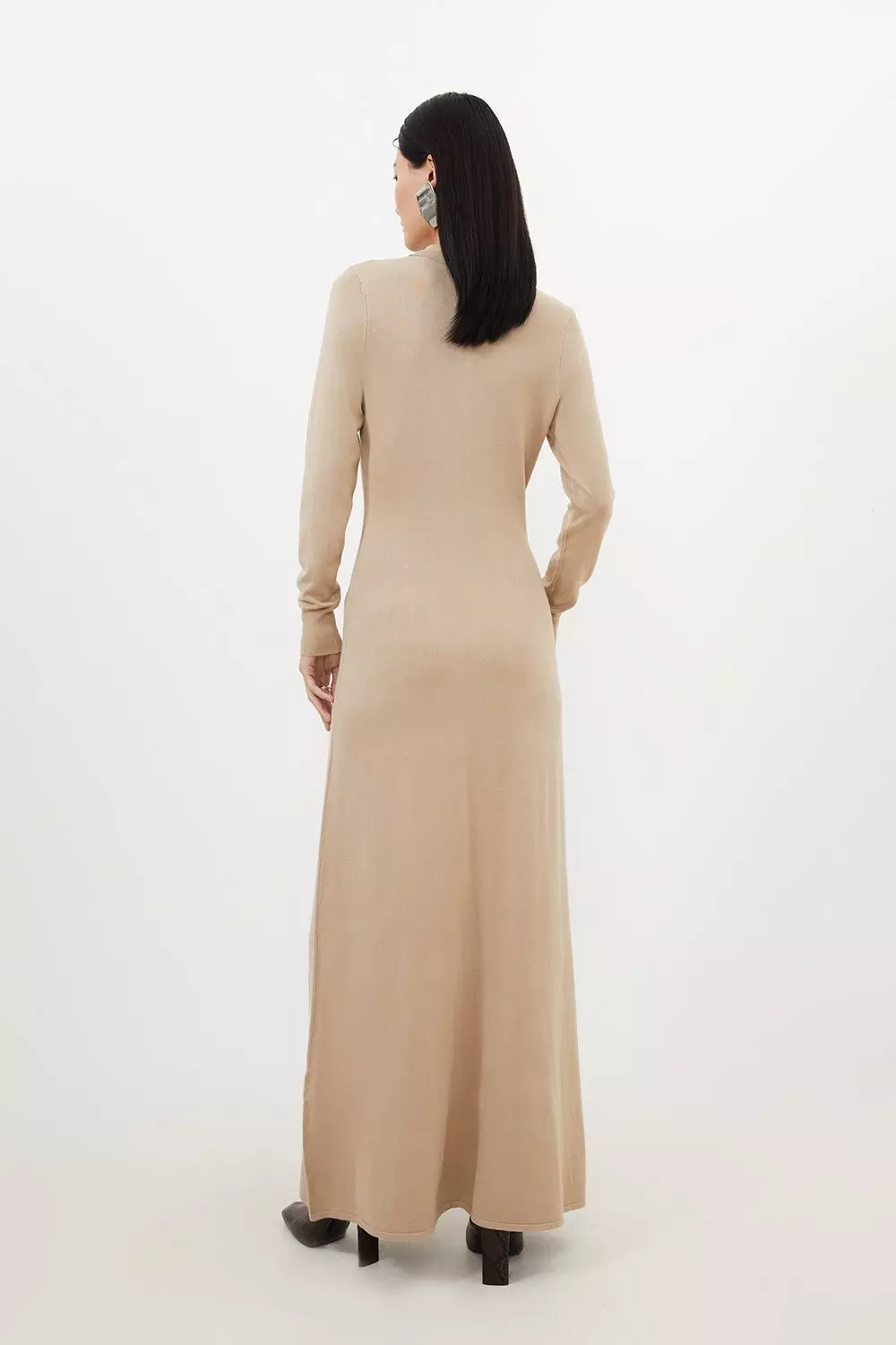 国内発・関税込!! KAREN MILLEN*ニットジップシフォン袖ドレス Petite Sleeveless Viscose Blend Turtleneck Knit Midaxi Dress