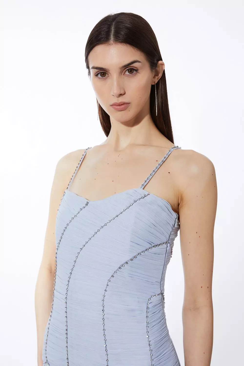 Strappy Embellished Ruched Georgette Woven Maxi Dress