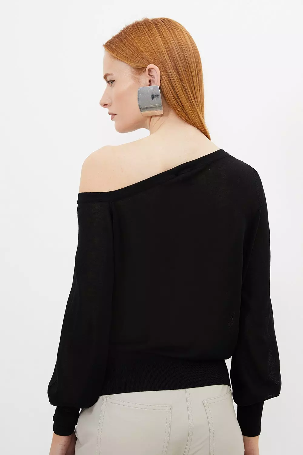 Black Lightweight Viscose Blend Summer Knit Off Shoulder Top alternative image
