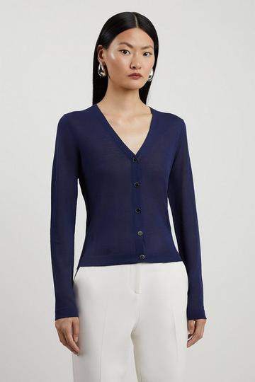 Lightweight Viscose Blend Summer Knit Cardigan navy