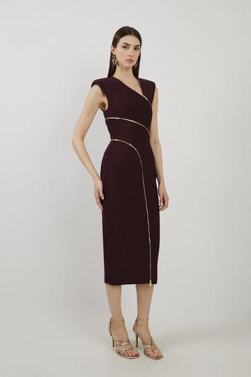 Bandage Form Fitting Zip Detail Midi Dress chocolate