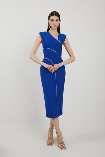 Bandage Form Fitting Zip Detail Midi Dress cobalt