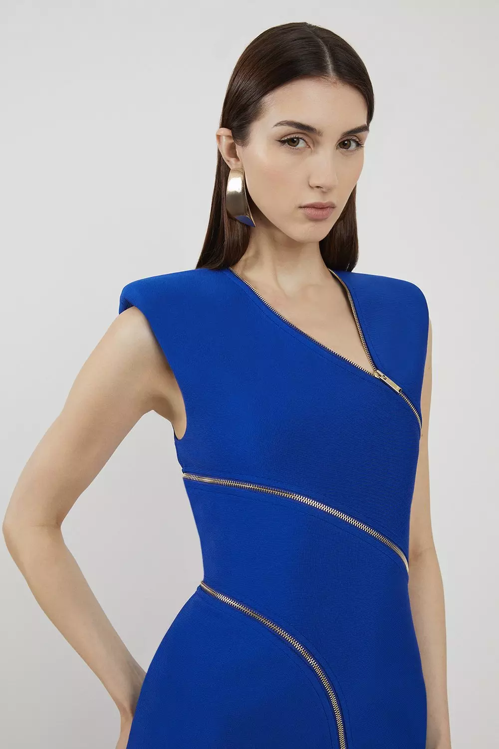 Bandage Form Fitting Zip Detail Midi Dress | Karen Millen