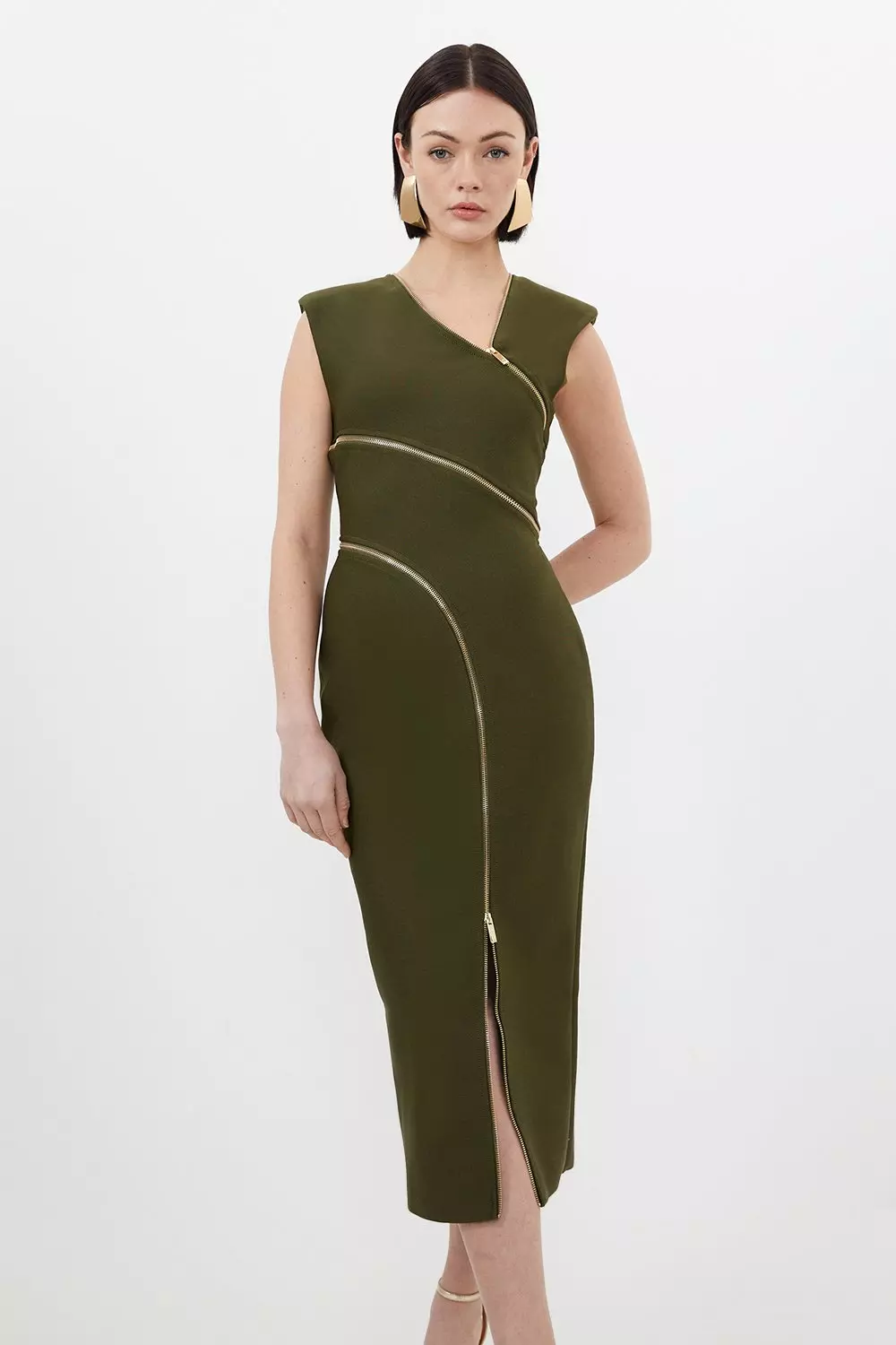 Bandage Form Fitting Zip Detail Midi Dress Karen Millen