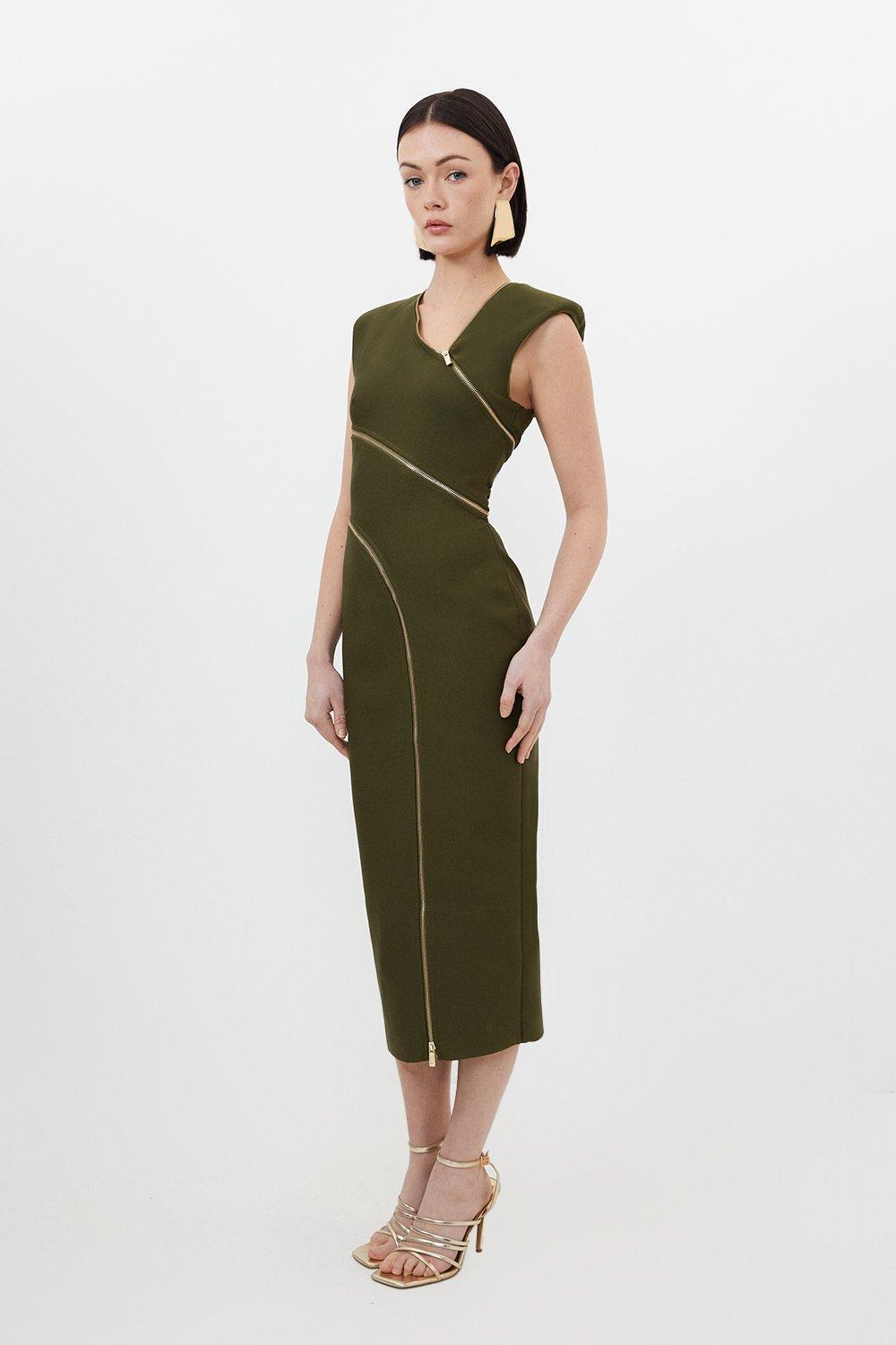 Bandage Form Fitting Zip Detail Midi Dress | Karen Millen