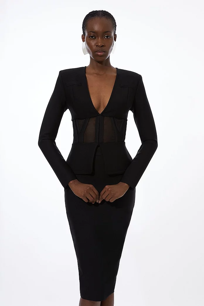 Bandage Form Fitting Mesh Insert Jacket | Karen Millen Bandage Form Fitting Mesh Insert Jacket | Karen Millen
