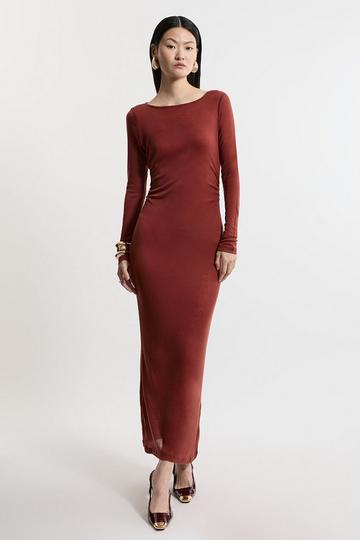 Premium Jersey Wool Blend Maxi Dress toffee